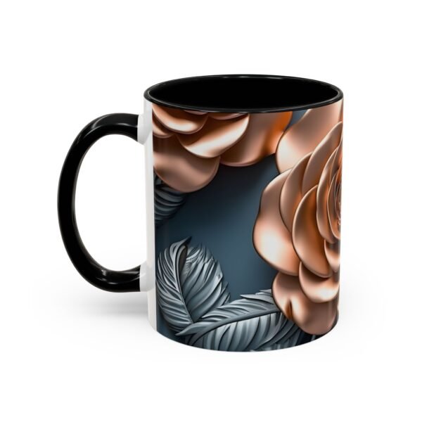 Gold Flower Accent Coffee Mug - Floral Design Cup - Image 9