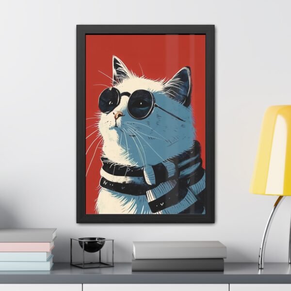 Cat with Glasses Art Framed Posters - Cute Kitty Wall Decor, Animal Lover Gift