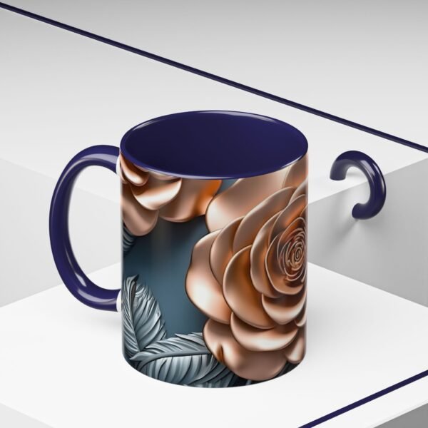 Gold Flower Accent Coffee Mug - Floral Design Cup - Image 17