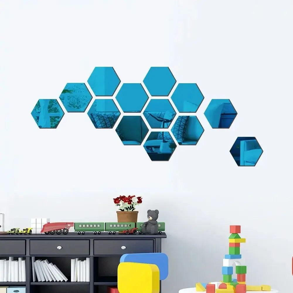 3D Hexagonal Mirror Wall Sticker Acrylic Silver DIY TV Background Living Room Stickers Wall Decor Bedroom Bathroom Home Decor - Image 14