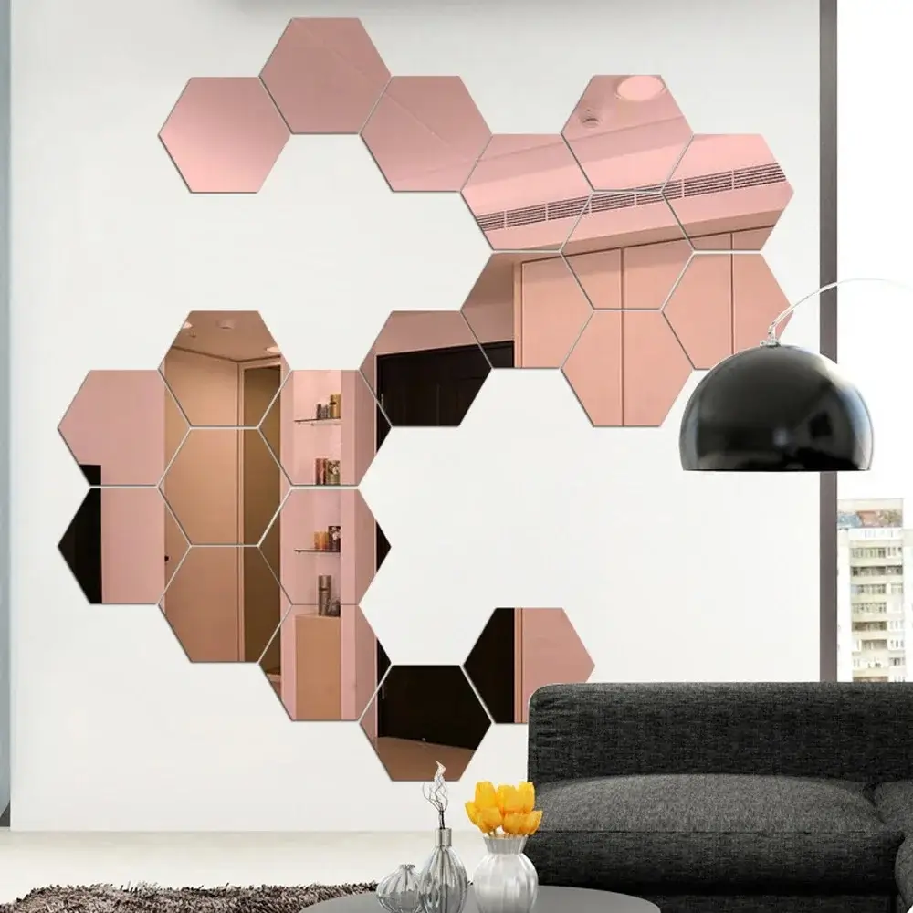 3D Hexagonal Mirror Wall Sticker Acrylic Silver DIY TV Background Living Room Stickers Wall Decor Bedroom Bathroom Home Decor - Image 15