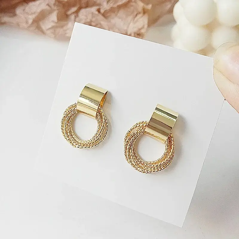 Retro Metal Gold Color Multiple Small Circle Stud Earrings for Women - Image 3