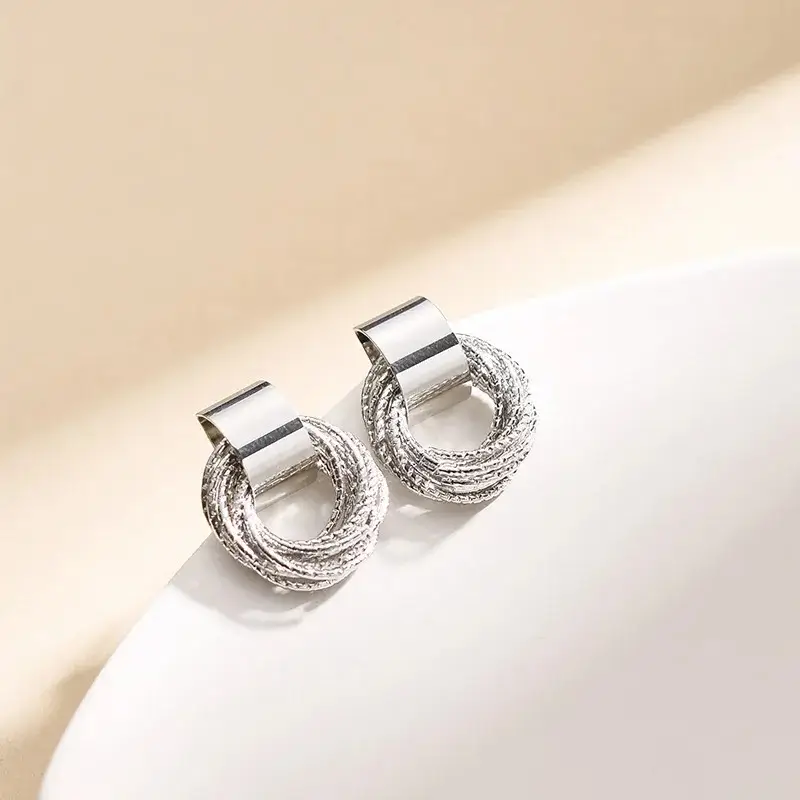 Retro Metal Gold Color Multiple Small Circle Stud Earrings for Women - Image 2