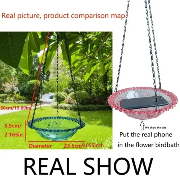 Hanging Bird Feeder & Birdbath Set – Flower Shaped Glass Bowls for Garden Decor, Outdoor Yard, Farm Supplies - Image 6