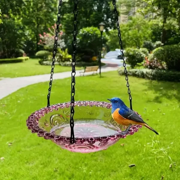 Hanging Bird Feeder & Birdbath Set – Flower Shaped Glass Bowls for Garden Decor, Outdoor Yard, Farm Supplies - Image 4