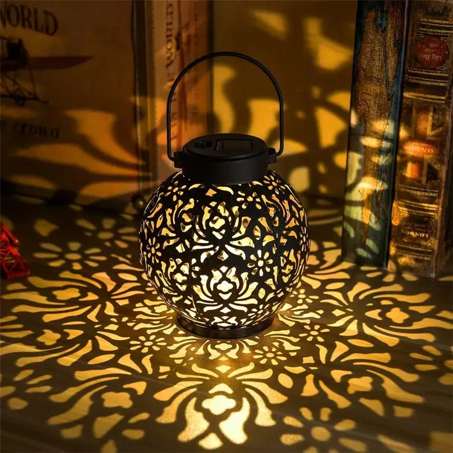 Solar-Powered Moroccan Garden Lantern – Waterproof Metal LED Light with Floral Shadow Pattern