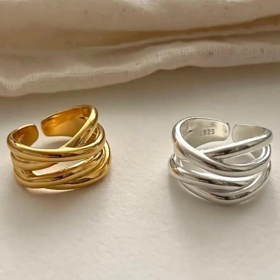 Sterling Rings for Women Fashion Geometric Handmade Irregular Interware Gold Ring - Image 3