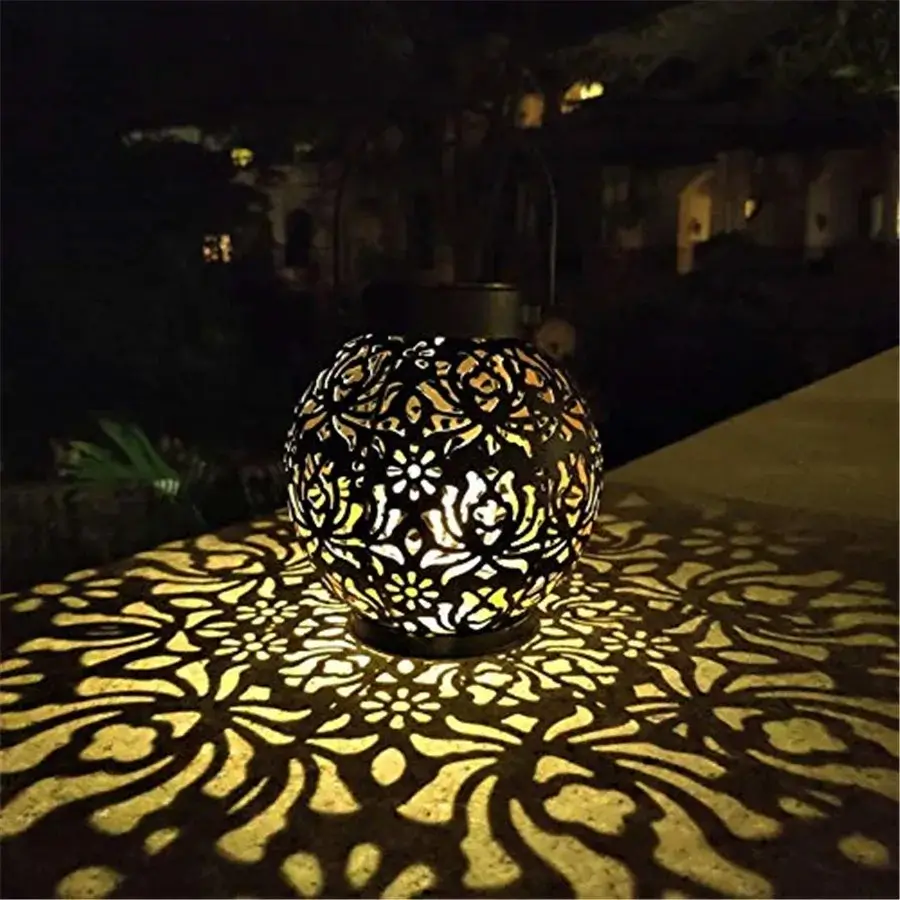 Solar-Powered Moroccan Garden Lantern – Waterproof Metal LED Light with Floral Shadow Pattern - Image 2
