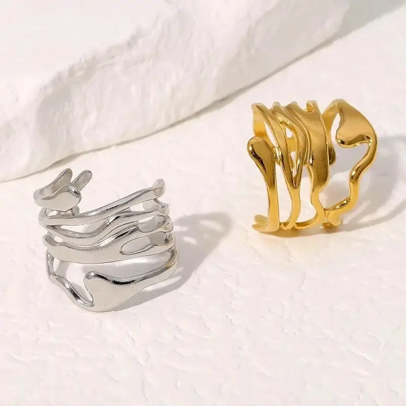 Hollowed-Out Electroplating, Melted Geometric Zinc Alloy Ring - Image 4