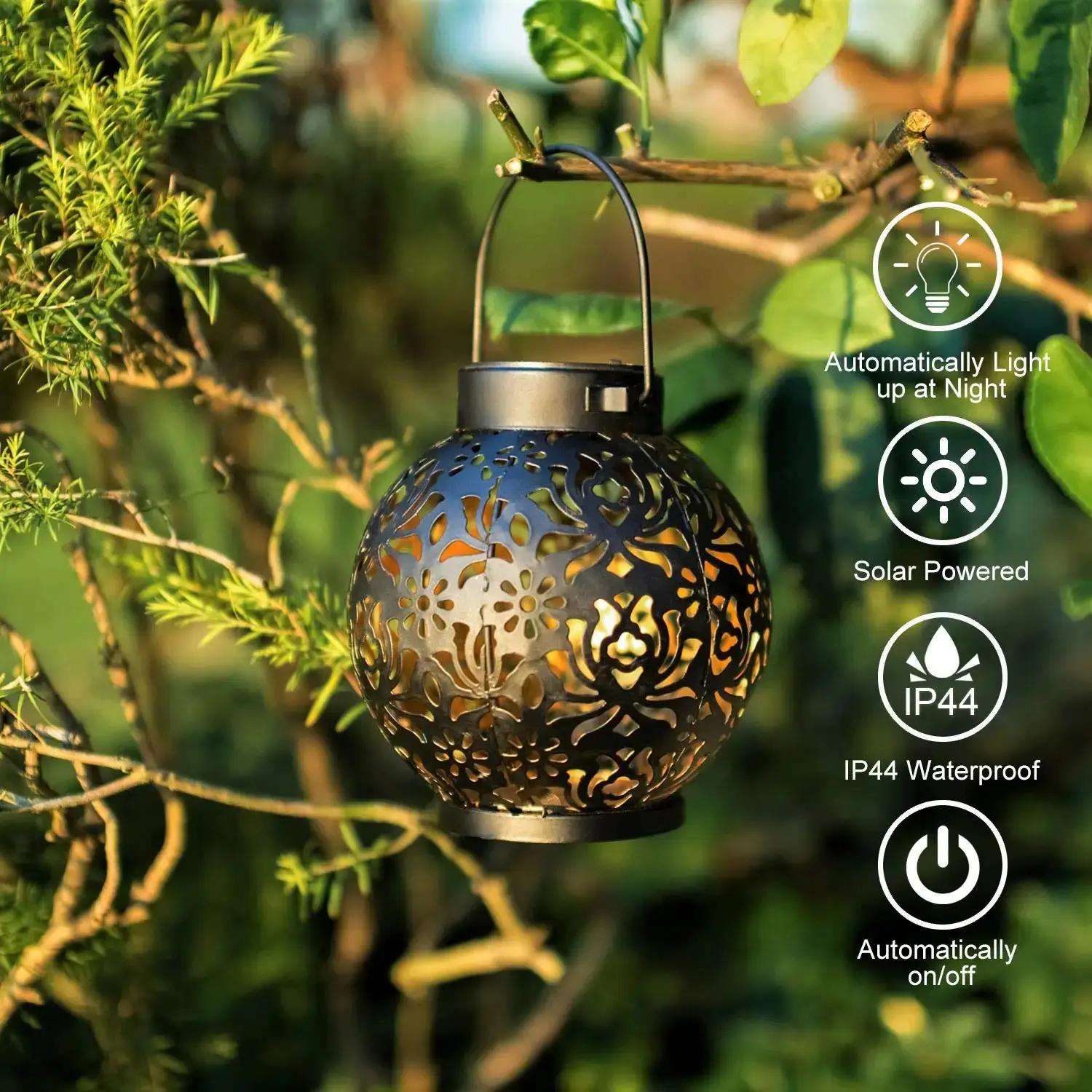 Solar-Powered Moroccan Garden Lantern – Waterproof Metal LED Light with Floral Shadow Pattern - Image 6