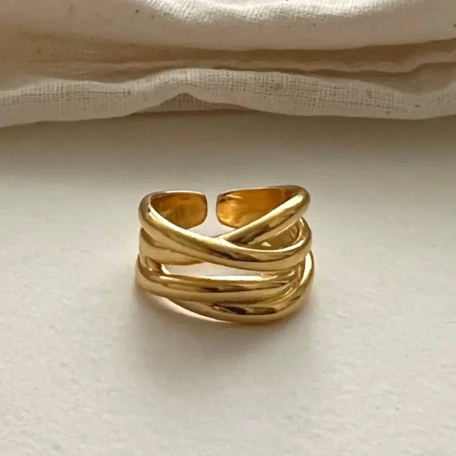 Sterling Rings for Women Fashion Geometric Handmade Irregular Interware Gold Ring - Image 4