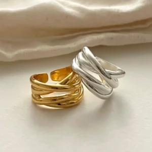 Sterling Rings for Women Fashion Geometric Handmade Irregular Interware Gold Ring