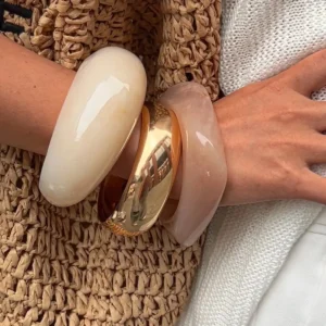 KMVEXO Vintage Punk Beige Khaki Thick Resin Acrylic Smudging Bangles Geometric Irregular Bangle Bracelets