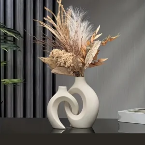 Hollow Nordic Modern Ceramic Vase Set of 2 for Modern Home Decor,Modern Boho Hollow Flower Vases