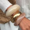 KMVEXO Vintage Punk Beige Khaki Thick Resin Acrylic Smudging Bangles Geometric Irregular Bangle Bracelets - Image 4