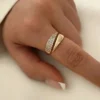Stainless Steel 18 K Gold Plated Sun Rings for Women Natural Stone Inlaid in Hollow Metal Texture Ring