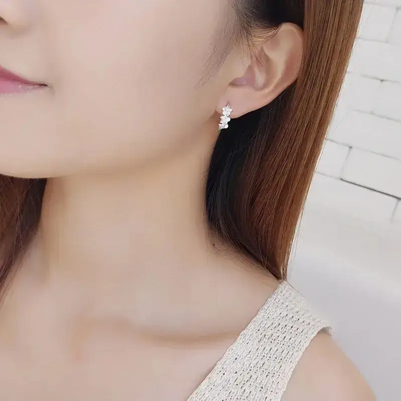 Sterling Silver Needle Earrings for Women's Wedding Fashion High Quality Jewelry Crystal Zircon Flower Cute Stud - Image 6