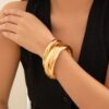 2Pcs/Set Punk Classic Gold Color Wide Bangles for Women Exaggerated Heavy Metal Big Bracelet Luxury Wedding Jewelry