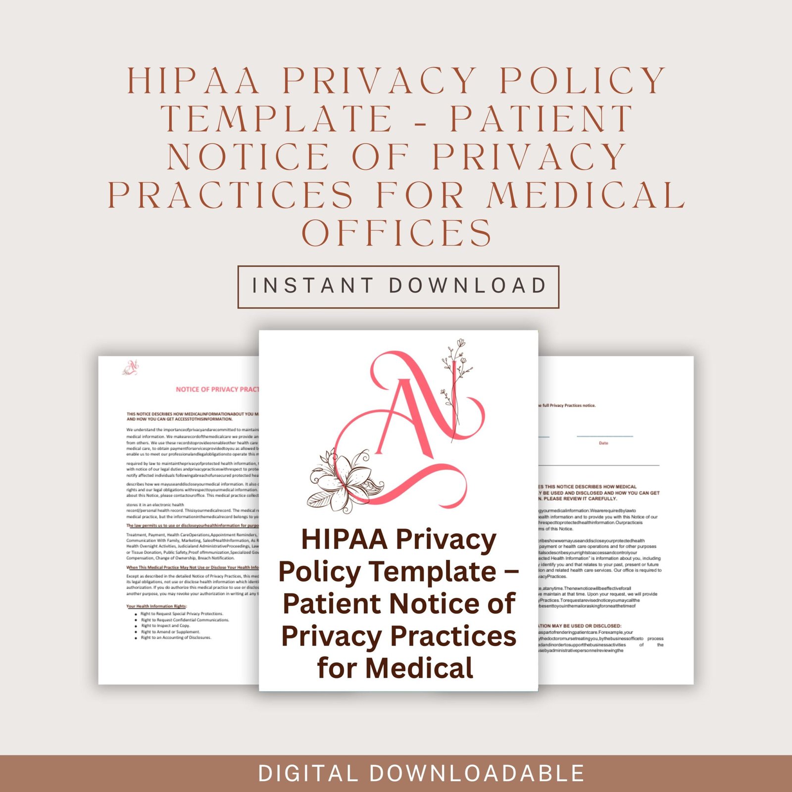 HIPAA Privacy Policy Template - Patient Notice of Privacy Practices for Medical Offices - HIPAA Compliance Form, Privacy Disclosure
