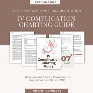 IV Complication Charting Guide - IV Therapy Symptoms, Documentation & Management Chart, Peripheral IV Complications Clinical