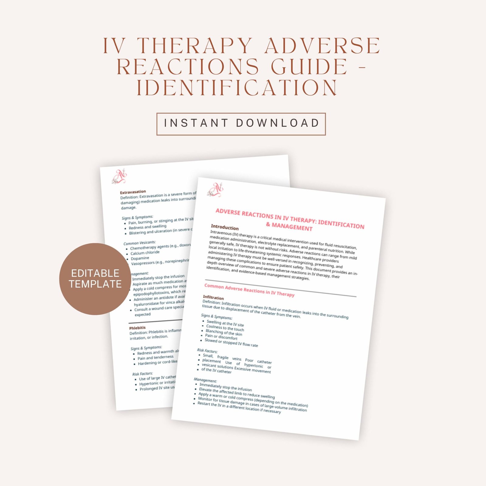 IV Therapy Adverse Reactions Guide - Identification and Management Chart for IV Infusions - Infiltration, Extravasation & Safety Protocols - Image 2