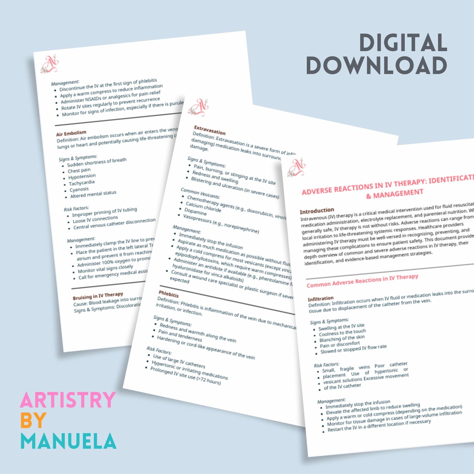IV Therapy Adverse Reactions Guide - Identification and Management Chart for IV Infusions - Infiltration, Extravasation & Safety Protocols - Image 3